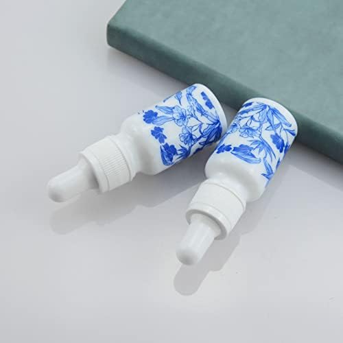 Wwolife 12 PCS 1/3 oz (10 ml) Mavi ve Beyaz Porselen Seramik Damlalık Şişeler Parfüm Aromaterapi Kozmetik Konteyner Uçucu