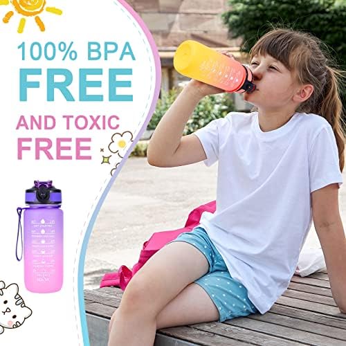 Saman ile Okul için ROISDIYI Çocuk Su Şişesi, 20 OZ Motivasyonel Su Şişesi BPA İçermeyen Yeniden Kullanılabilir Sızdırmaz