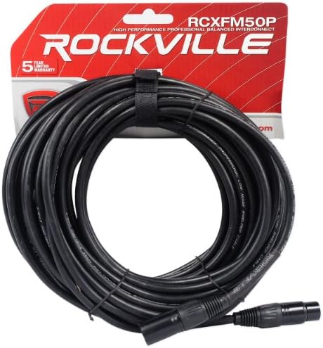 Rockville RCXFM50P-B Siyah 50 ' Dişi-Erkek REAN XLR Mikrofon / Hoparlör Kablosu, 50 Ayak