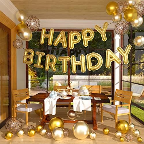 PartyWoo Mutlu Doğum Günü Balon Afiş, 16 inç Altın Mutlu Doğum Günü İşareti, Mylar Folyo Doğum Günü Balon, şişme Asılı Mektup