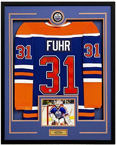 Grant Fuhr İmzalı Edmonton Oilers 36x44 Forma Çerçeve İmzalı NHL Formaları
