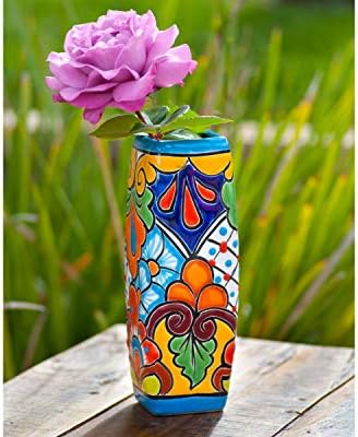 Büyülü Talavera Meksika Seramik Çömlek Çiçek Vazo El Yapımı Çiçek Desen Centerpiece Saksı (Turkuaz)