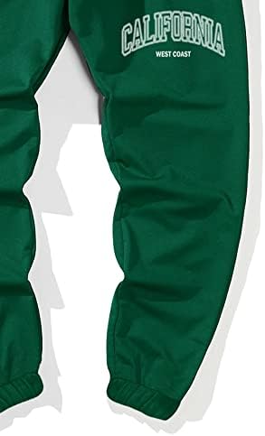 Cozyease erkek Mektup Grafik Baskı egzersiz pantolonları İpli Bel Sweatpants Cepler ile Koyu Yeşil L