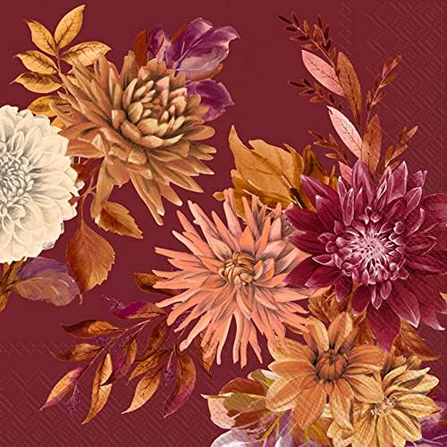 Ideal Ev Aralığı Güz Çiçek Kokteyl Peçeteleri-40 CT | 2 Paket 20CT / Sonbahar Şükran Günü Friendsgiving Tema / Darla Kırmızı