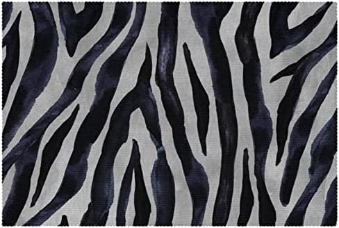 Gri Siyah Zebra Çizgili Placemats 4'lü Set, Polyester Leke Tutmaz Masa Paspasları Yıkanabilir Placemat Mutfak Yemek Masası