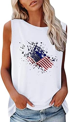 4 temmuz Gömlek Tankı Üstleri Kadın Kolsuz U Boyun T Shirt Tankı Üstleri Amerikan Bayrağı Yıldız Çizgili Kravat Boya Tunik