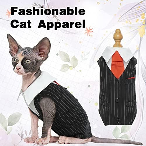 DENTRUN Kedi Smokin Takım Elbise Kravat Yelek Kıyafeti, Tüysüz Kedi Moda iki Parçalı Giyim Fantezi Elbise Resmi Giyim, Yavru