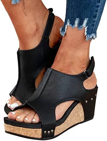 Yürüyüş Sandalet Kadın, Bayan Ayarlanabilir Toka Peep Toe Slingback Platformu Kama Sandalet yürüyüş ayakkabısı