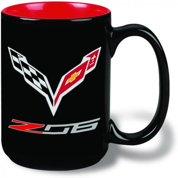 Çapraz Bayraklar Logo 15oz ile SR1 Performans C7 Z06 Corvette Kahve Kupa-Siyah / Kırmızı