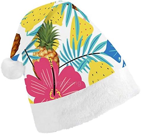 Noel Noel Baba Şapkası, Tropikal Ananas ve Hawaii Çiçekleri Yetişkinler için Noel Tatil Şapkası, Yeni Yıl Şenlikli Kostüm