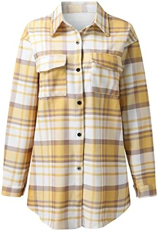 Sonbahar oduncu gömleği Kadınlar için 2022 Moda Uzun Kollu Cep Üstleri Düğme Yaka Bayan Flanel Ekose Ceket Ceket