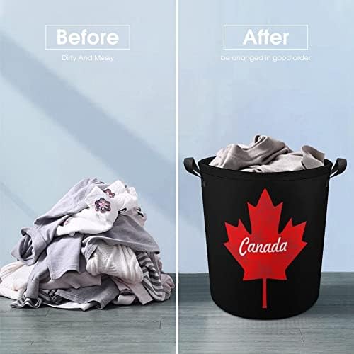Havai fişek Kanada Akçaağaç Yaprağı Baskılı çamaşır sepetleri Kolları ile Su Geçirmez Katlanabilir Yuvarlak Giysi Sepetleri