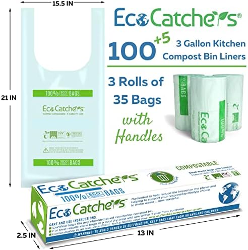 EcoCatchers 3 Galon Kompost Torbaları - Kompostlanabilir çöp gömlekleri için Kolları ile mutfak tezgahı Kutusu, Üretmek Koridor,