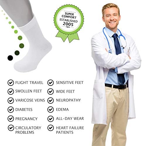 Şekersiz Sox'tan Erkekler için Diyabetik Çoraplar-Dolaşımı ve Konforu En Üst Düzeye Çıkarın-6 Çift (10-13, 3 Beyaz Çift ve