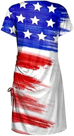 4th Temmuz Tshirt Elbise Kadın Kısa Kollu Vatansever Amerikan Bayrağı Crewneck Midi Elbise Yaz Yan Yarık Bodycon Elbise