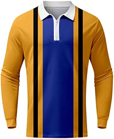 XXBR Fermuar polo gömlekler Mens için Uzun Kollu Casual Slim Fit Vintage Ekose Çizgili Egzersiz Spor Golf Yaka Tee Tops Katı
