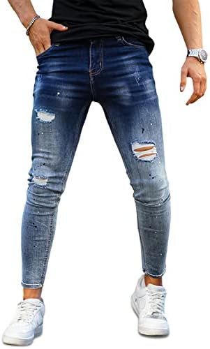 GİNGTTO erkek Skinny Jeans Streç Yırtık Konik Bacak