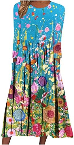 NOKMOPO Elbiseler Kadınlar için 2022 Rahat Moda Çiçek Baskı Uzun Kollu V Yaka askı elbise Örgü Kokteyl Elbisesi