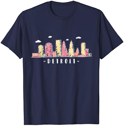 Detroit Skyline Michigan Suluboya Şehir Hatıra Hediye T-Shirt