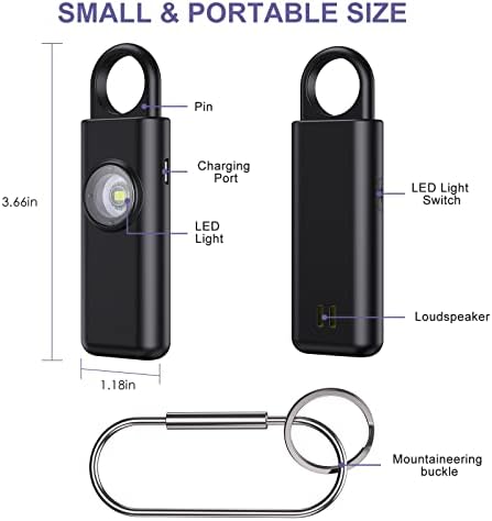 JXTZ Kişisel güvenlik Alarm Anahtarlık, 130dB Ses kendini Savunma Anahtarlık ile led ışık, USB şarj edilebilir güvenli Ses