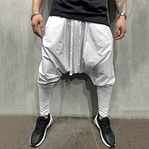 Boyutu açık erkek Hip Hop eğilim gevşek düz renk sokak spor rahat Harlan Kırpılmış pantolon 8 basit