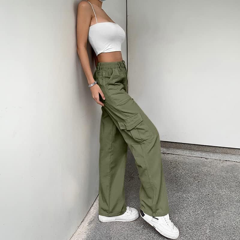 Lepunuo Kargo Pantolon Kadınlar için Yüksek Belli Rahat pantolon Baggy Sıkı Geniş Bacak Y2K Streetwear 6 Cepli