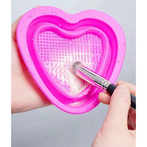 Silikon Makyaj Temizleme Fırçası Scrubber kase seti Kalp Şekli Katlanabilir makyaj fırçası Puf Yıkama Aracı Makyaj Aksesuarları