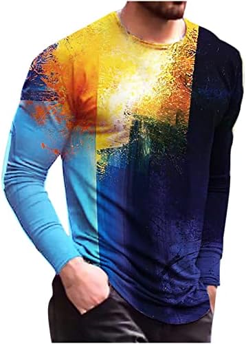 Erkek Uzun Kollu T-Shirt Kravat boya Baskı Moda Yuvarlak Boyun Casual Tees Gömlek Kazak Kazak Bluzlar Üst