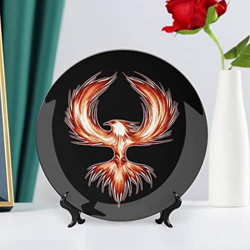 Efsanevi Phoenix Dekoratif Levha Yuvarlak Seramik Plakalar için Ekran Standı ile Ev Ofis Düğün Dekor