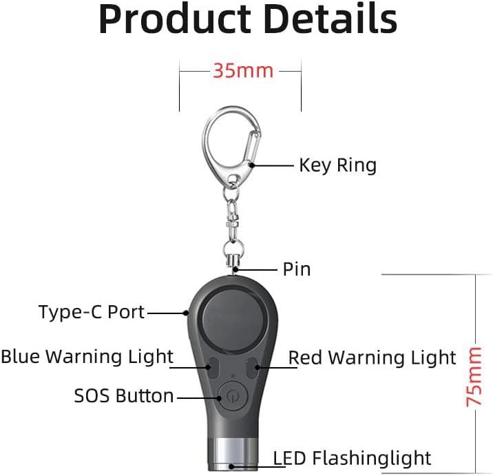 Şarj edilebilir güvenli ses kişisel Alarm, Mini LED el feneri ve kırmızı ve mavi flaş ışıkları ile 130DB yüksek sesle Siren