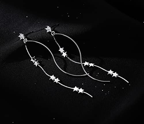 SLUYNZ 925 Ayar Gümüş Yıldız Dangle Küpe Zinciri Kadınlar ıçin Genç Kızlar Eğrisi Dangle Küpe Uzun Yıldız Küpe Püskül
