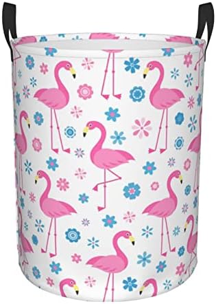 Flamingo Çamaşır Sepeti Kulplu Büyük Katlanabilir Çamaşır Sepetleri Kolay Taşıma Yuvarlak Depolama Sepeti Kirli Giysiler