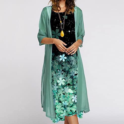Bayan Elbiseler Büyük Kadın Yaz rahat elbise Tatil Çiçek Şifon Kolsuz Maxi Elbise İki Parçalı Setleri Elbise