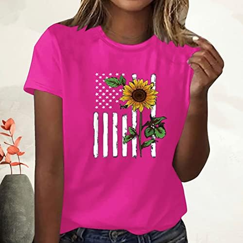 Amerikan Bayrağı Tshirt Vatansever Gömlek Kadın 4th Temmuz Tee Üstleri ABD Bayrağı Ayçiçeği Baskı T-Shirt Yaz Grafik Tees