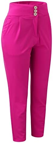 GRGE BEUU Kadınlar Katı Iş Rahat Pantolon Vahşi Kart Düğmesi Dekorasyon Resmi Pantolon Bel Düz Elbise Pantolon Slim Fit