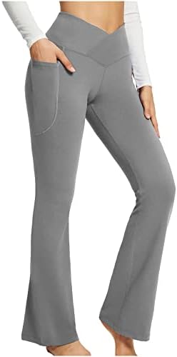 Kadın Bootleg takım elbise pantalonları V Crossover Egzersiz Tayt Yüksek Bel Geniş Bacak Flare Yoga Pantolon Bootcut Atletik