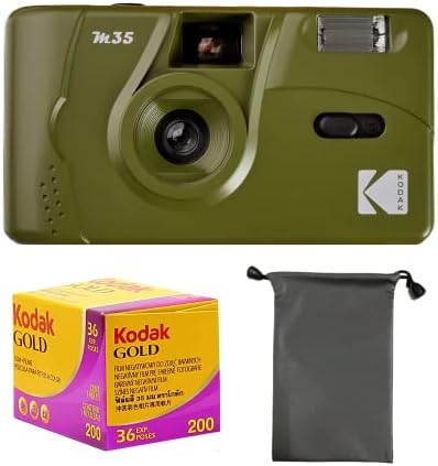 Kodak M35 35mm Yeniden Kullanılabilir Film Kamerası, Odaksız, Güçlü Flaşlı, Film ve Kamera Çantalı Paket (Mor, Ultramax 400