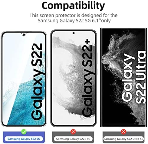 NEW'C [3 Paket] Samsung Galaxy S22 için Tasarlanmış, Ekran Koruyucu Temperli Cam, Anti Scratch, Kabarcık Ücretsiz, Ultra