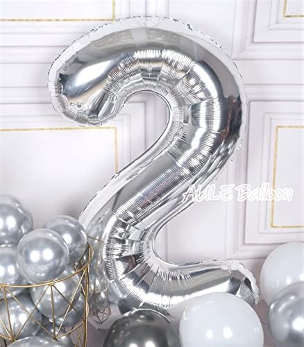 AULE 40 İnç Büyük Gümüş 2 Balon Numarası Büyük Folyo Helyum Numarası Balonlar 0-9 Jumbo Dev Mutlu 2nd Doğum Günü Parti Süslemeleri