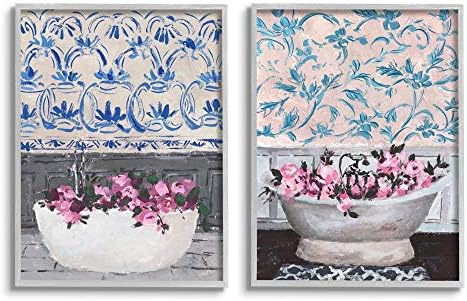Stupell Industries Küvette Çiçekler Melissa Wang Art tarafından Tasarlanan Pembe Mavi İç Tasarım, 2 adet, Her Biri 10 x 15,