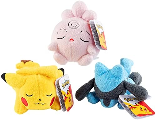 Pokémon Uyku Peluş, 3 Paket-5 Pikachu, Riolu ve Igglybuff-3'lü Set, Doldurulmuş Hayvan Oyuncakları-Resmi Lisanslı-Çocuklar