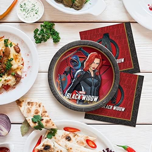 Amscan Marvel Black Widow Doğum Günü Partisi Yemek Takımı Paketi - 8 Yemek Tabağı, 8 Tatlı Kek Tabağı, 16 Öğle Yemeği Peçetesi