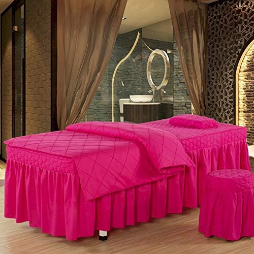 Düz Renk Kapitone Güzellik Yatak Örtüsü, 4 Parçalı Masaj Masası Çarşaf Setleri Yüz Dinlenme Delikli Yatak Örtüsü Yumuşak