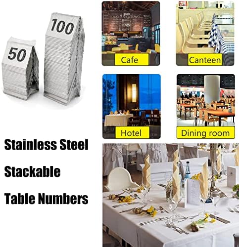 V3VOGUE Restoran Masa Numaraları 1-50 / 100 Paslanmaz Çelik Masa Numarası Kartları - Çift Taraflı Numara Etiketleri-Tanımlanması