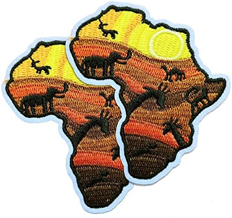 KLORİZ 2-Pack Afrika Haritası Yama Afrika Demir On Yamalar Siyah Güç Fil Zürafa İşlemeli Mukavemetli Giysi Ceket Kap Kumaş
