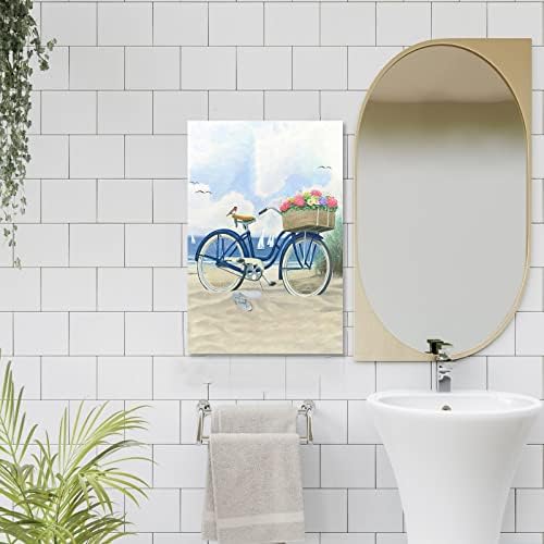 Bisiklet Duvar Sanat Plaj Bisiklet Poster Kıyı Duvar Sanat Bisiklet Sahil Boyama Bisiklet İle Çiçekler Duvar Sanat İçin Banyo