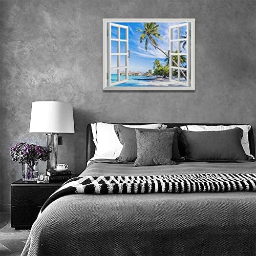 Plaj Duvar Sanatı okyanus kıyı Resimleri Duvar Dekor Palmiye Ağacı 3D Pencere Manzara Tuval Baskılar Boyama Modern Ev Çerçeveli