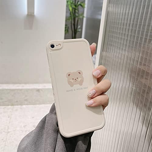 Ownest iPhone 7/8/SE için Uyumlu 2020/2022 Kılıf Sevimli Boyalı Tasarım Kahverengi Ayı Yanaklı Kadınlar Kızlar için Moda