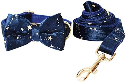 XIULAIQ Derin Mavi Kadife köpek tasması ve tasma seti Noel için Altın Glitter Yıldız Özel KİMLİK Pet Yaka papyon Festivali