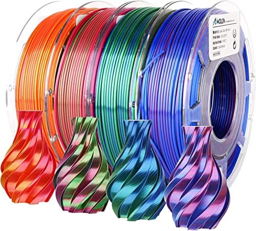AMOLEN 3D Yazıcı Filament Paketi, PLA Filament 1.75 mm, Çift Renkli Filament, İpek Kırmızı Altın, İpek Kırmızı Yeşil, İpek